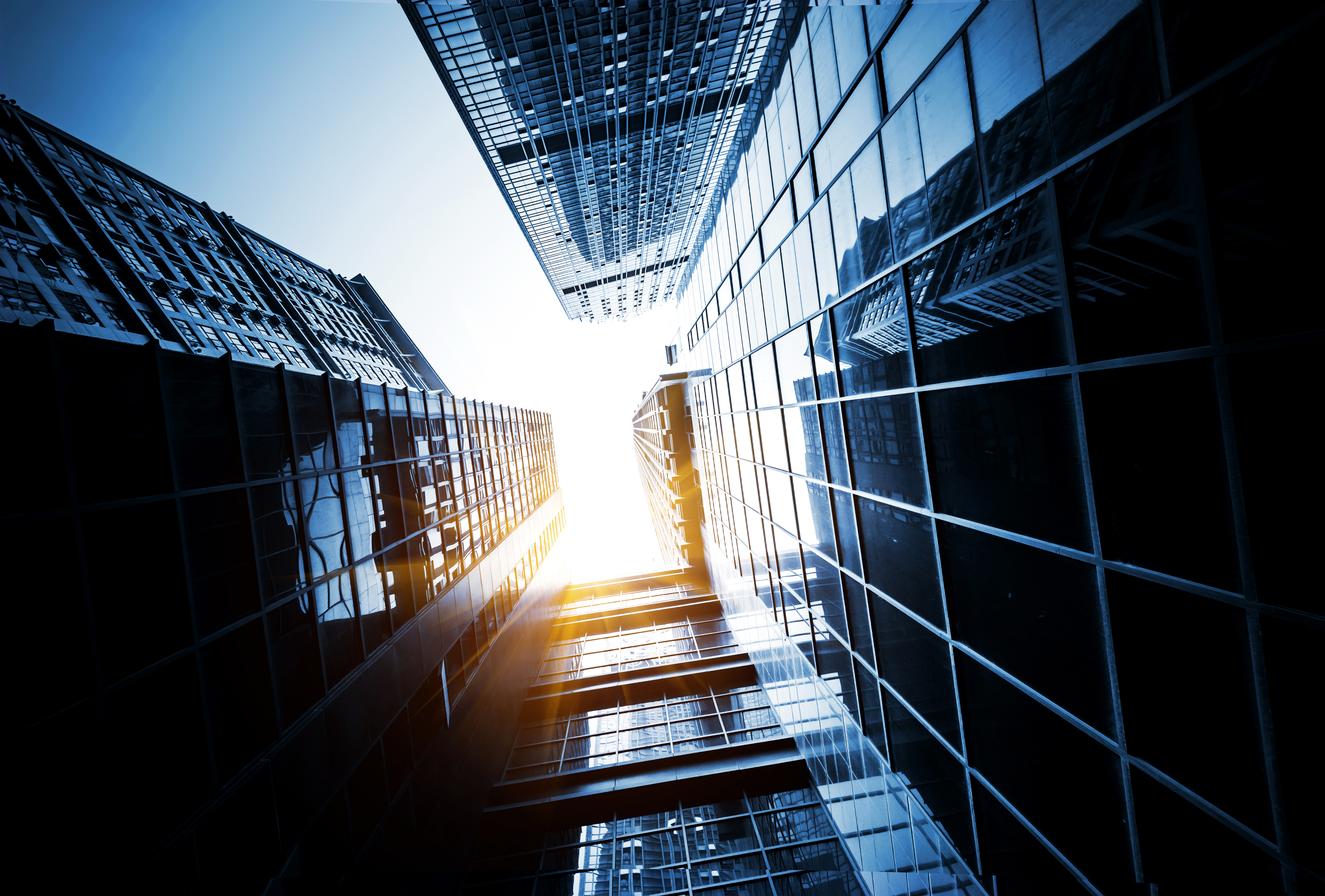 look up to the sky with skyscrapers